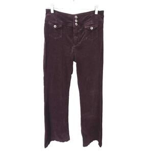 ANTHROPOLOGIE - Women's Dark Purple Corduroy Pants with Button Detail